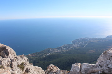 View from the top of the mountain at an altitude of more than 1200 meters above sea level on the southern coast of Crimea