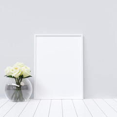 Frame Mockup Poster Mockup in White Interior with Beautiful Decoration