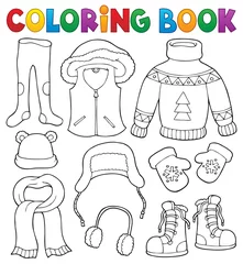 Papier Peint photo Pour enfants Coloring book winter clothes topic set 2
