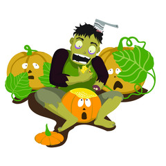 Zombies eat pumpkin. Halloween