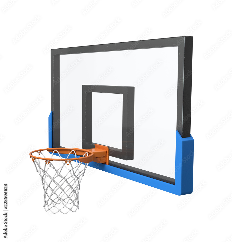 Poster 3d rendering of a basketball hoop with an empty basket and transparent backboard.