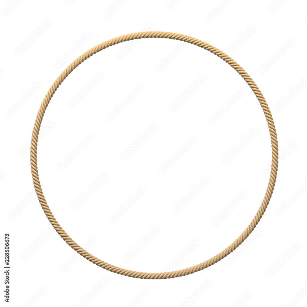 Poster 3d rendering of an isolated beige rope making a complete circle on a white background.