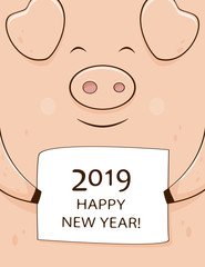 New Year Card with Happy Pig Face