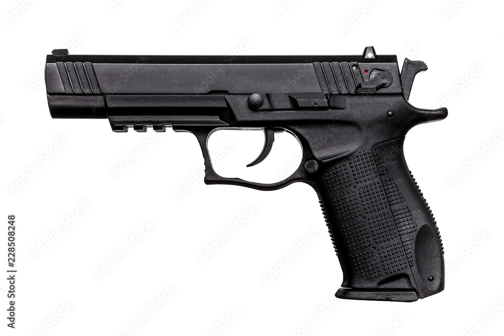 Wall mural black gun pistol isolated on white