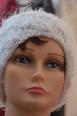 mannequin head with crochet cap