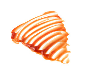 Smeared puddle of tomato dressing texture or ketchup spot