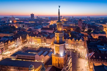 Evening aerial view on Poznan main square and old town. © Daniel Jędzura
