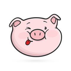 Showing a tongue emoticon icon. Emoji pig is showing a tongue. Vector illustration