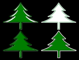 CHEAP PLASTIC STYLE CHRISTMAS TREES ISOLATED ON BLACK BACKGROUND. (clipping path included)