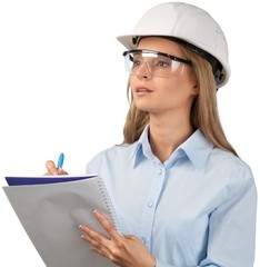 Female businesswoman wearing a hardhat
