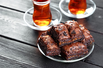 Traditional Baklava on Wooden Table