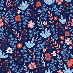 Trendy seamless floral pattern. Fabric design with simple flowers. Vector cute repeated ditsy pattern for baby fabric, wallpaper or wrap paper.