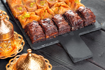 Traditional Baklava on Wooden Table