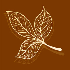 Autumn leaves in a branch on a brown background. Flat design autumn leaf idea for a vector card