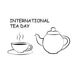 Black and white drawing of cup and teapot. Silhouette of a cup of tea. EPS8