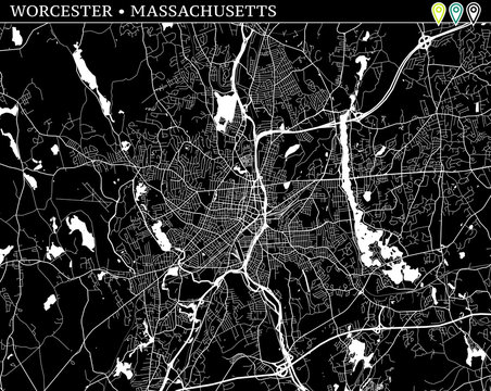 Simple map of Worcester, Massachusetts
