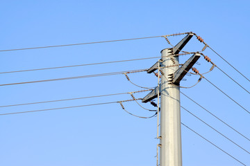 high voltage electric power steel tube tower under the blue sky