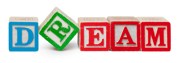 Wooden alphabet blocks isolated on white background