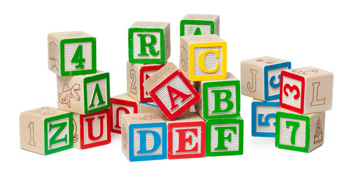 Wooden alphabet blocks isolated on white background