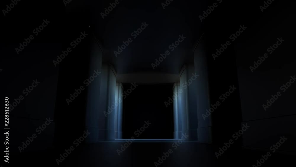Poster 3d render abstract background. simple corridor with lighting up segments. loopable animation of ligh
