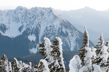 Snow covered peaks at Mount Rainier in winter © Dene' Miles
