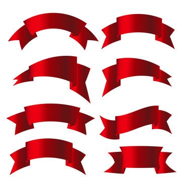 Red glossy ribbon vector banners on a white background