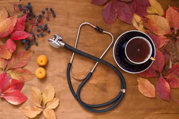 autumn yellow leaves medical stethoscope c q