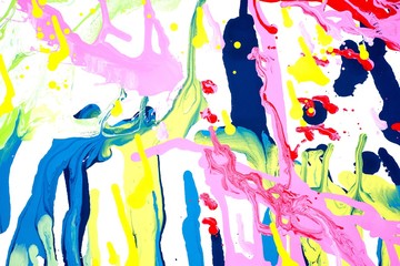 Malerei/ Gemälde/ Hintergrund aus bunten Farben, Streifen, Kleckse, verlaufende Farbspuren, Tropfen, Gouache, Farben