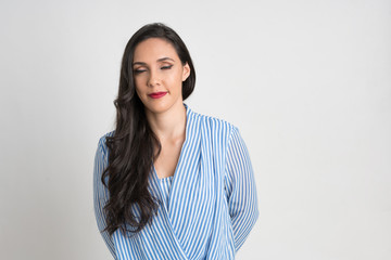 Obraz premium Woman wwith long hair and red lips with eyes closed