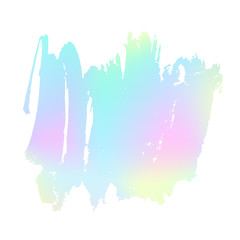 Grunge stain. Holographic. Rainbow colors. Ink splash. Isolated backdrop for text or logo. Liquid stain. Watercolor paint stroke. Holography. Place for text. Design element.