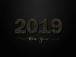 Fototapeta na wymiar HAPPY NEW YEAR 2019 brush calligraphy card