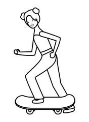 young woman practicing skateboarding character