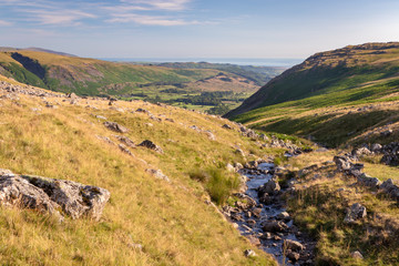 Fototapeta premium Stunning view of Wasdale in the Lake District National Park (UK) on a beautiful sunny day. Greendale Gill stream in foreground