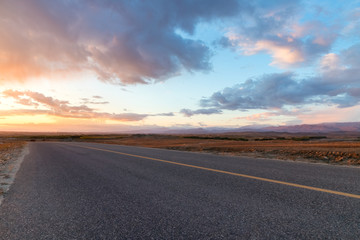 road with sunset glow