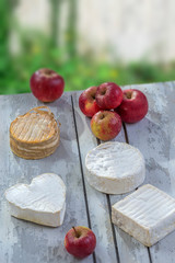 Tasting Norman cheese. French AOC soft pudgent wrapped Livarot ,Camembert, Pont-Leveque,...