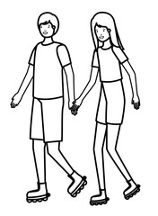 young couple in skates characters