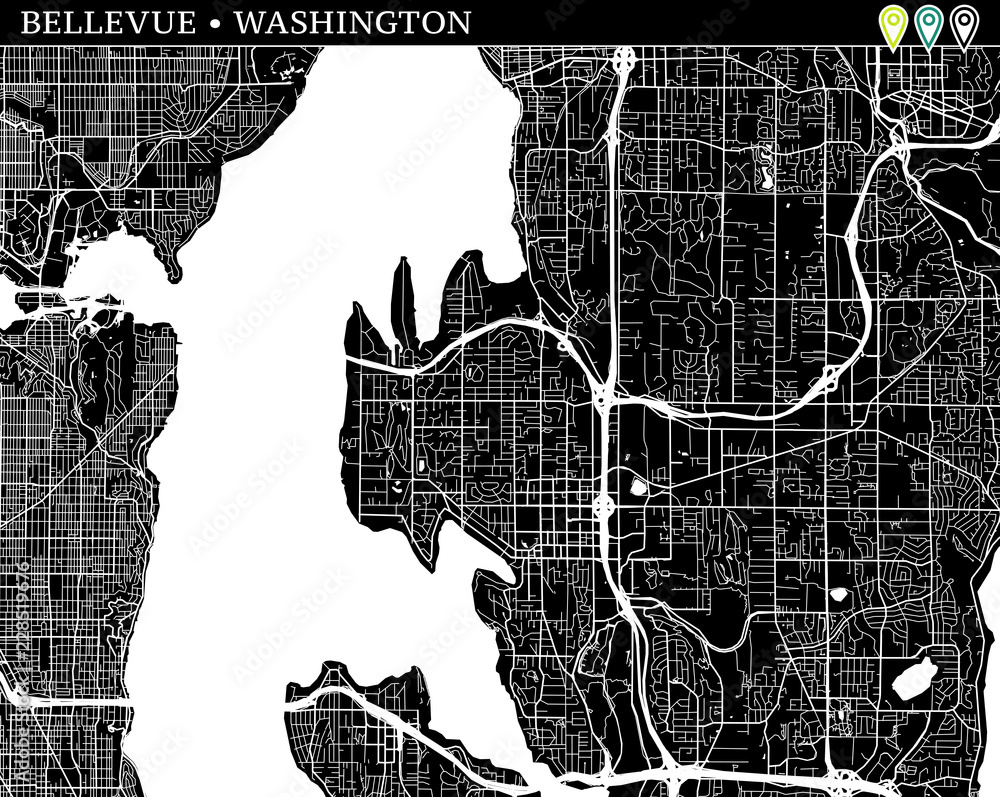 Wall mural simple map of bellevue, washington