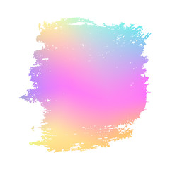 Grunge stain. Holographic. Rainbow colors. Ink splash. Isolated backdrop for text or logo. Liquid stain. Watercolor paint stroke. Holography. Place for text. Design element.