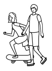 young couple practicing sports characters