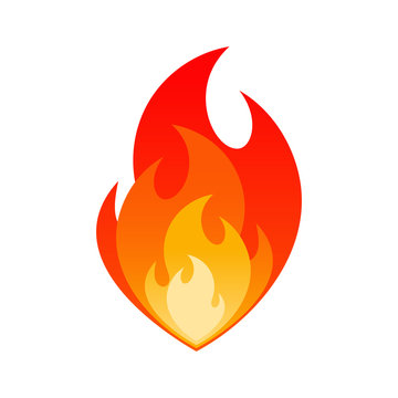 Burning fire flame safety sign concept. Gas explosion danger design with burning flames in orange, yellow and red colors isolated on white background. Vector illustration for flammable emblem