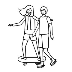 young couple practicing sports characters