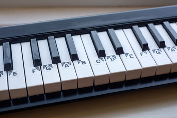 Piano keys on a keyboard