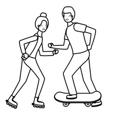 young couple practicing sports characters