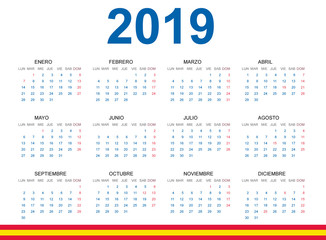Calendario 2019 en español. Con fiestas de España. - obrazy, fototapety, plakaty