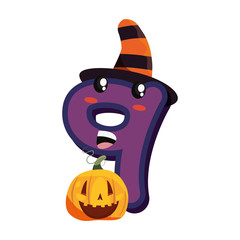 kawaii cartoon number nine halloween character pumpkin
