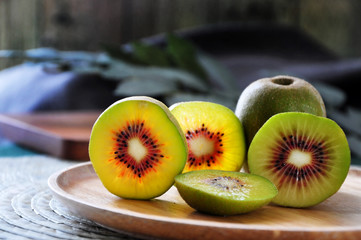 Close up Detail Pieces of Red Kiwifruit on Plate