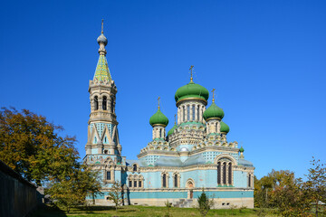 Fototapeta na wymiar Assumption (Uspenskyi) Cathedral of Bila Krynytsia Old Believer, Ukraine. Religious buildings Orthodox Old-Rite Church, Old-ritualist temple.