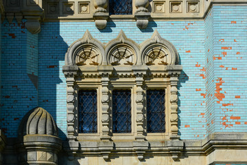 Window of old church, architectural detail. Assumption (Uspenskyi) Cathedral of  Bila Krynytsia Old Believer, Ukraine. Religious buildings Orthodox Old-Rite Church, Old-ritualist temple.