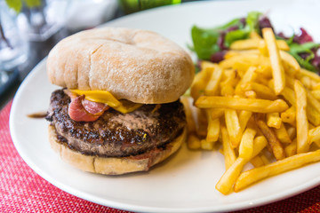 Cheese burger - American cheese burger with Golden French fries
