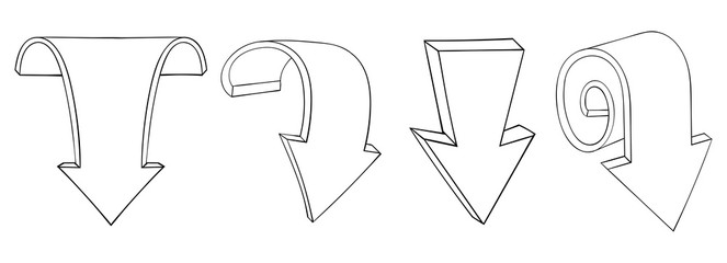 Outline arrows set. DOWN icon doodles